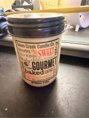 NEW "SWAN CREEK" Birthday Cake Scented Candle - Cream & Black 100% Soybean NEW